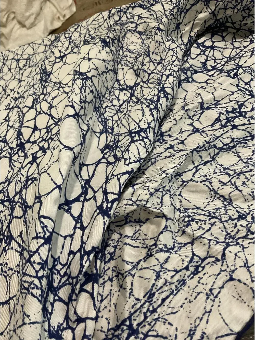 Burmel Vintage  Silk Blue and White Abstract Print Scarf
